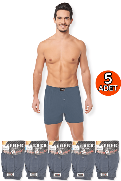 0008 Seher Erkek Düz Boxer 5'li Füme