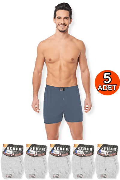 0008 Seher Erkek Düz Boxer 5'li Gri