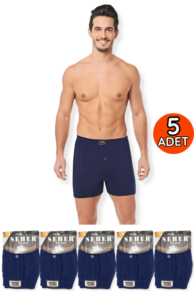 0008 Seher Erkek Düz Boxer 5'li Lacivert