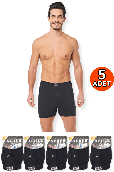 0008 Seher Erkek Düz Boxer 5'li Siyah