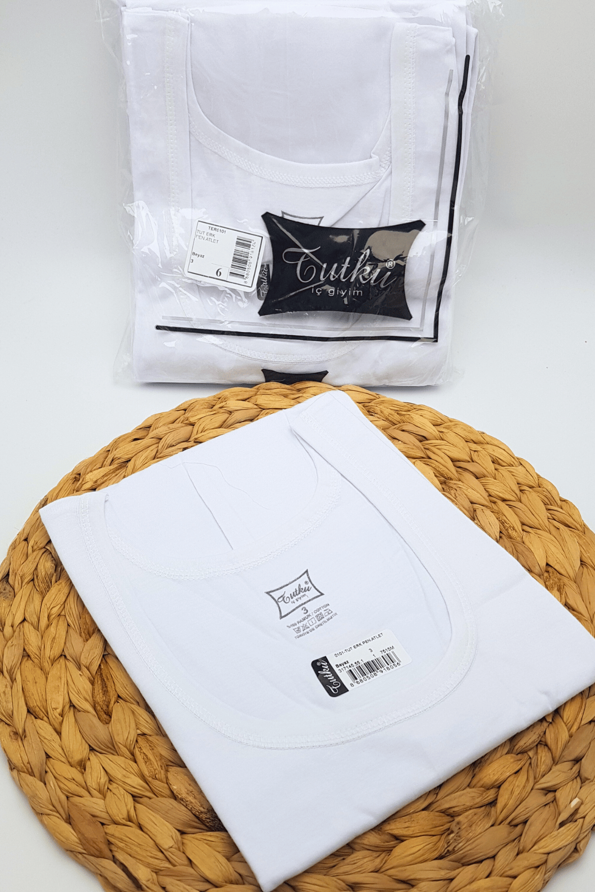 0101 Tutku Erkek Penye Atlet 6'lı Paket Beyaz - 5