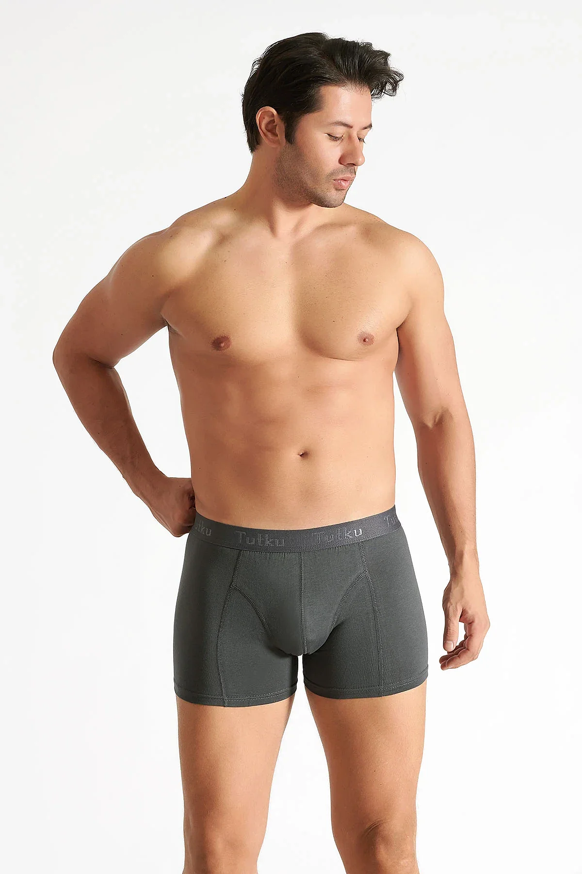 0114 Tutku Erkek Elastan Boxer 6'lı Füme - 1