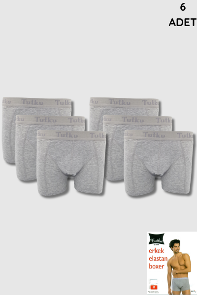 0114 Tutku Erkek Elastan Boxer 6'lı Paket Gri - 6