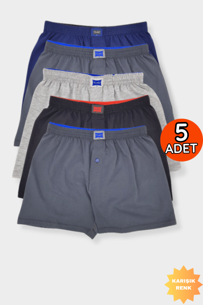0117 Tutku Erkek Penye Düz Boxer 5’li Paket Karışık Renk