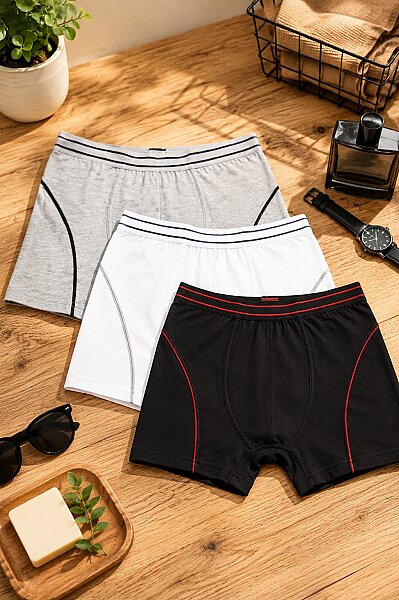 0133 Tutku Çocuk Elastan Boxer 6'lı Paket Gri (1)