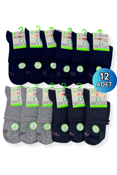 0614 Dündar Bambu Diyabetik Konç Patik 12'li 36-40 Karışık Renk 