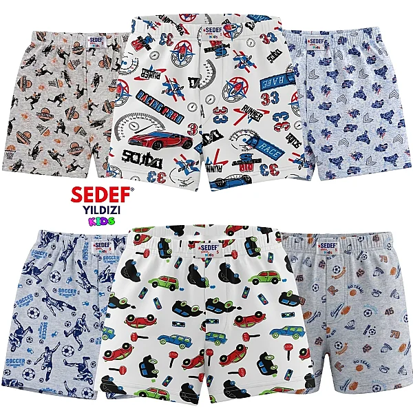1037 Sedef Çocuk Emprime Desenli Boxer 12'li Paket (1)