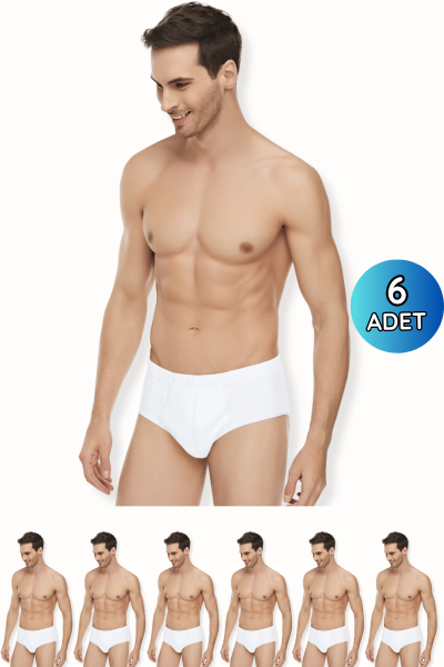 1071 Elit Erkek Penye Slip 6lı Beyaz