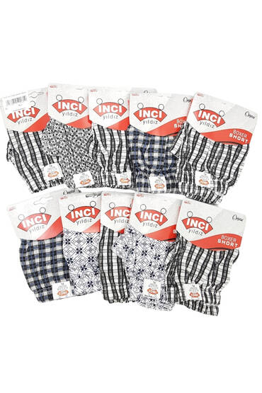 1072 İnci Yıldız Erkek Desenli Boxer 10'lu Paket Karışık