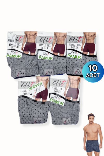 1102 Elit Erkek Havlu Bel Desenli Boxer 10lu Gri (1)