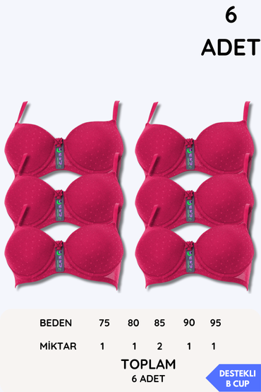 1162 Ebru Silikonlu Puanlı Destekli Sütyen 6'lı Bordo (1)