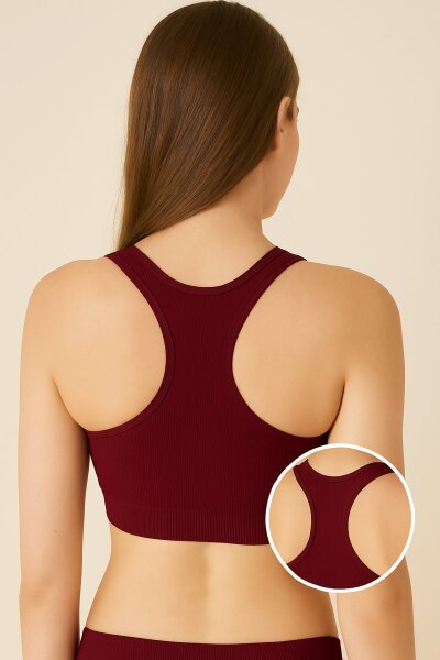 (15020) Liza Kadın Sporcu Crop Pedli Bustiyer 6'lı Paket Bordo