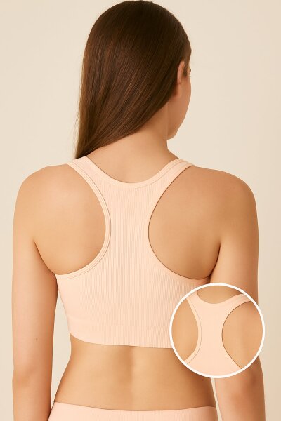 (15020) Liza Kadın Sporcu Crop Pedli Bustiyer 6'lı Paket Somon
