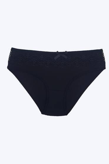 2704 Elit Kadın Beli Dantelli Bikini 12'li Paket Siyah - 1