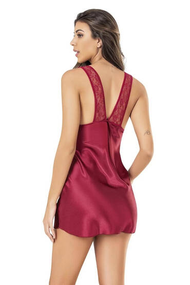 416 Moongirl Premium Saten Gecelik Bordo (1)