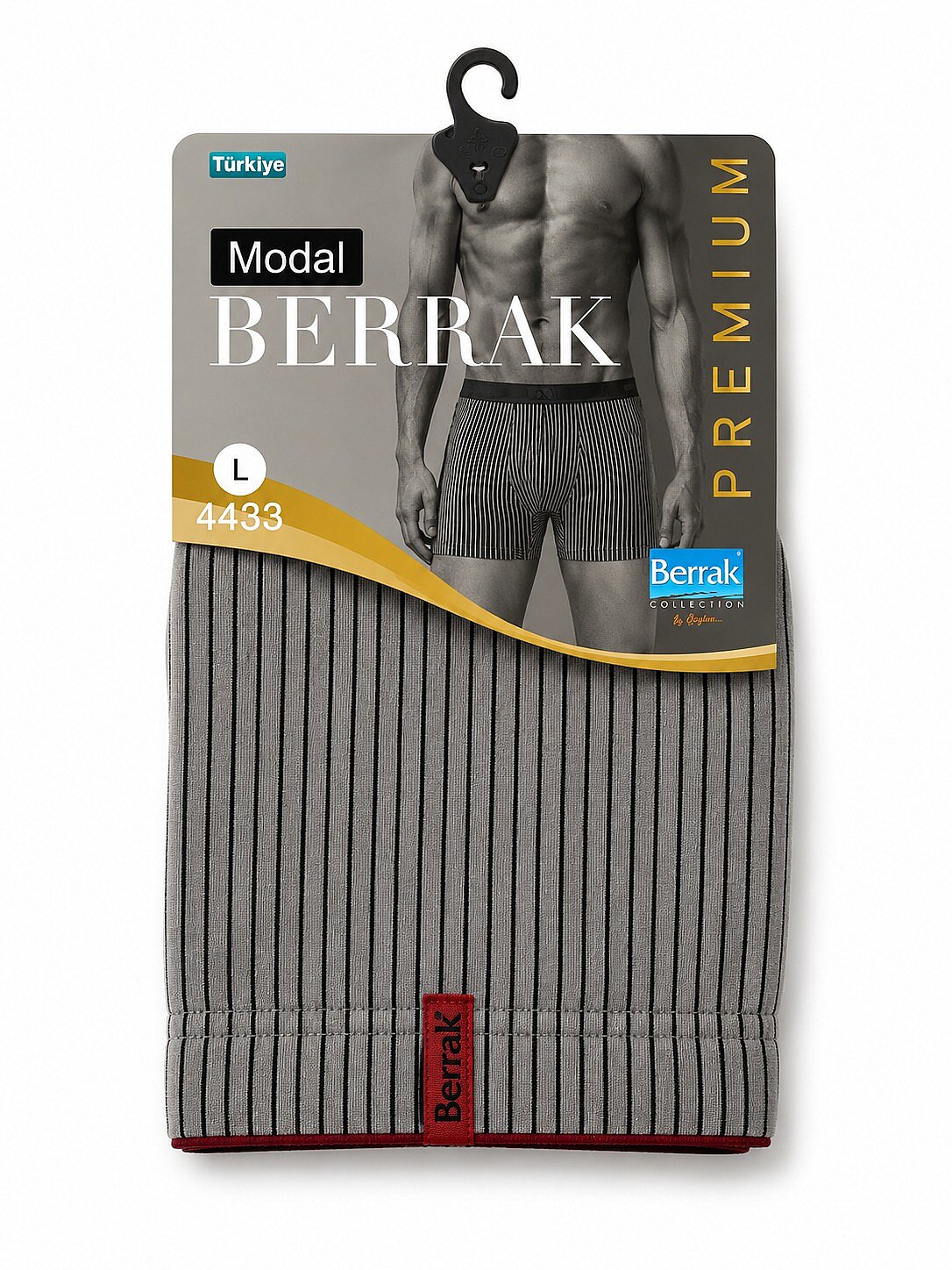 4433 Berrak Erkek Çizgili Boxer 10lu Gri - 1