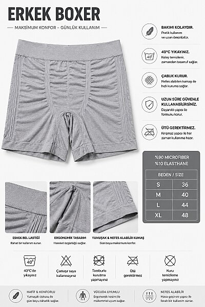 600 Layza Form Erkek Dikişsiz Boxer Gri 