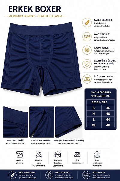 600 Layza Form Erkek Dikişsiz Boxer Lacivert