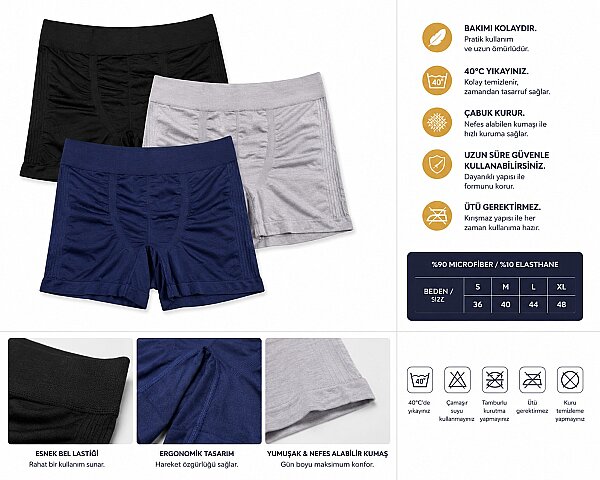 600 Layza Form Erkek Dikişsiz Boxer Lacivert - 3