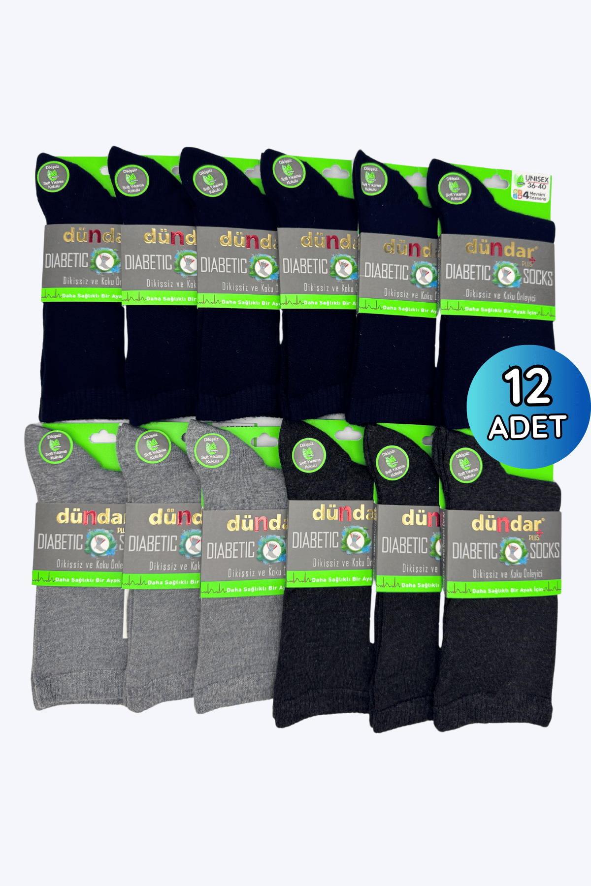 6999 Dündar Bambu Diyabetik Çorap 36-40 12'li Karışık Renk - 1