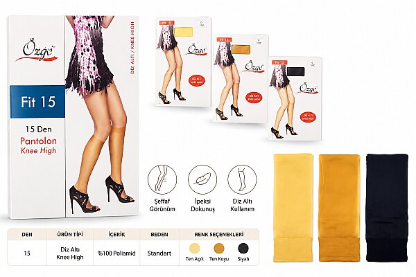 747 Özge Fit 15 Dizaltı Çorap 12'li Paket Sahra (1)