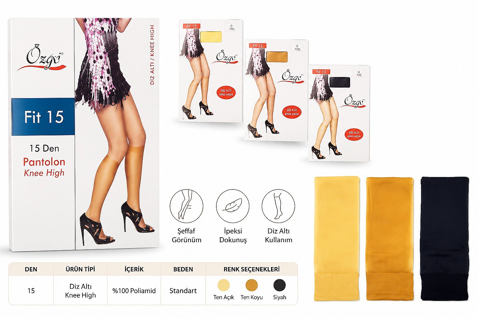 747 Özge Fit 15 Dizaltı Çorap 12'li Paket Ten - 2