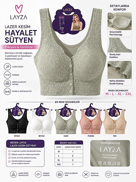 8223 Layza Lazer Kesim Hayalet Sütyen 6'lı 