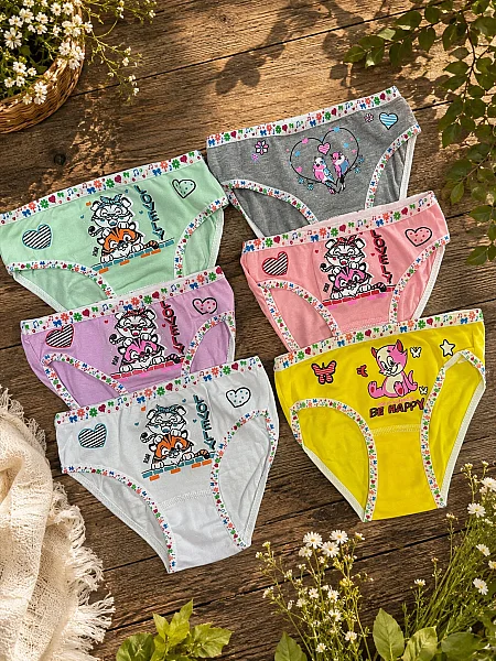832 Tutku Kız Elastan Önü Baskılı Bikini 12'li Paket Asorti