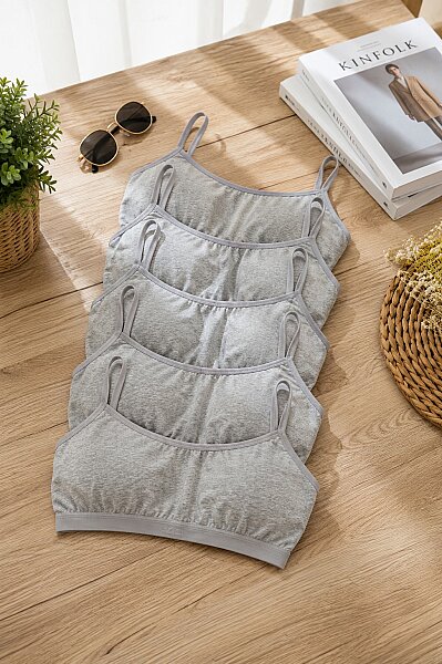 847 Tutku Kız İp Askılı Pedli Bustiyer 6'lı Paket Gri