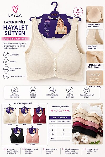 913 Layza Lazer Kesim Hayalet Sütyen 6'lı 