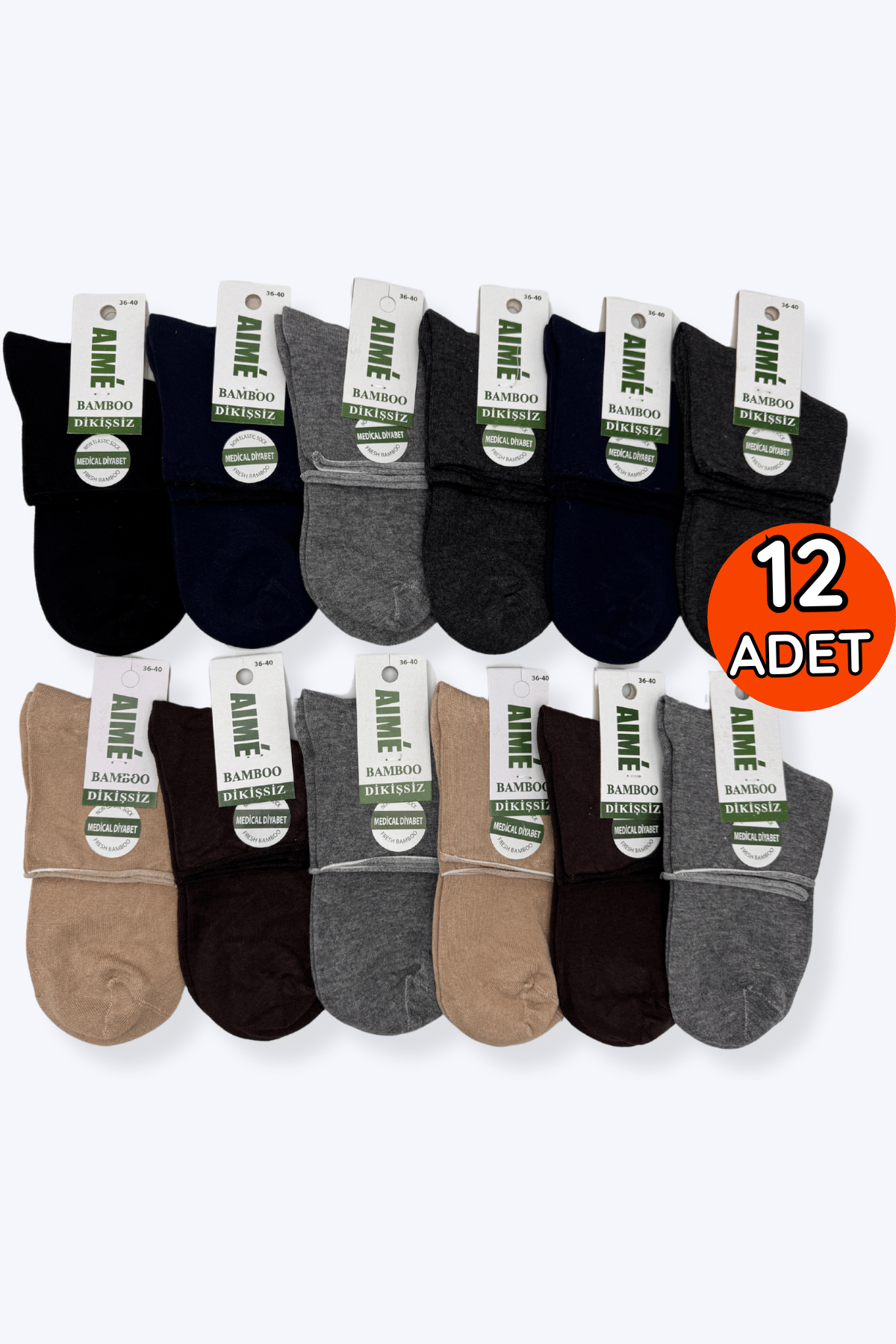 Aime Bambu Diyabetik Konç 12'li 36-40 Karışık Renk - 1