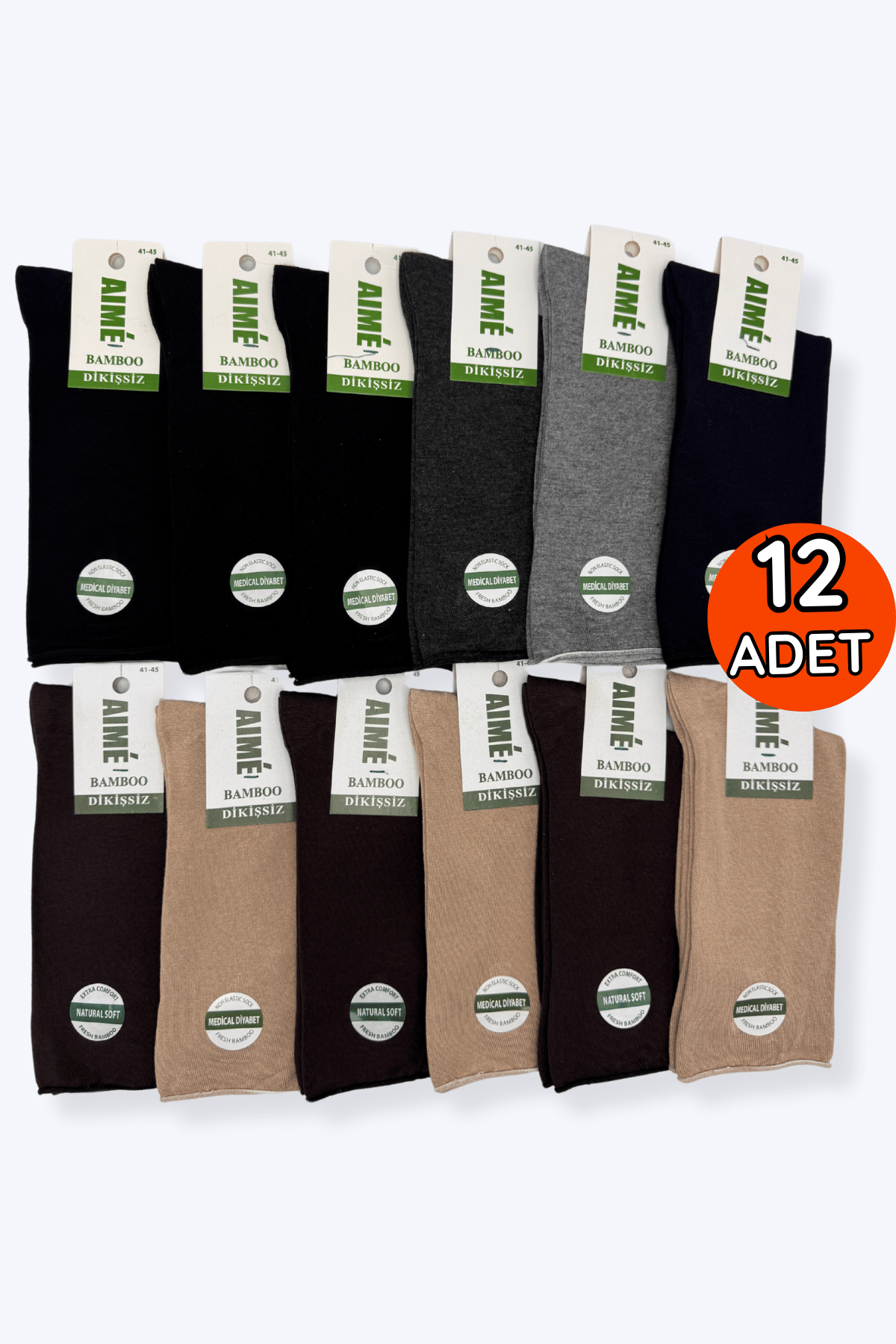 Aime Erkek Diyabetik Çorap 41-45 12'li Karışık Renk - 1