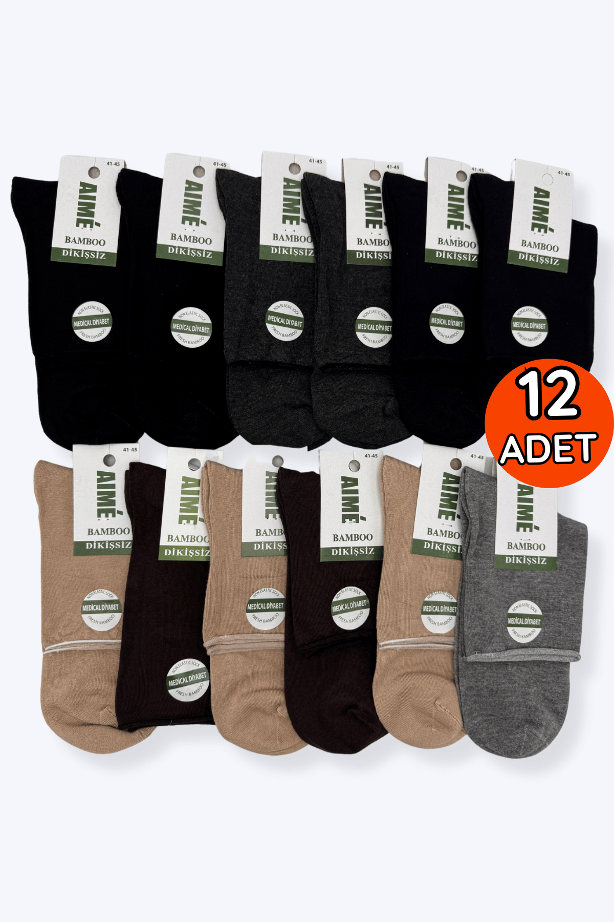 Aime Erkek Diyabetik Konç 12'li 41-45 Karışık Renk - 1