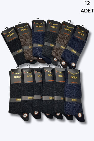 Born Erkek Lambswool Çorap 12'li Paket Asorti
