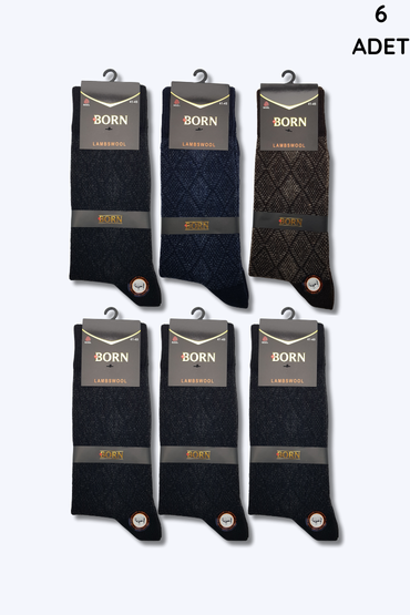 Born Erkek Lambswool Çorap 6'lı Paket Asorti