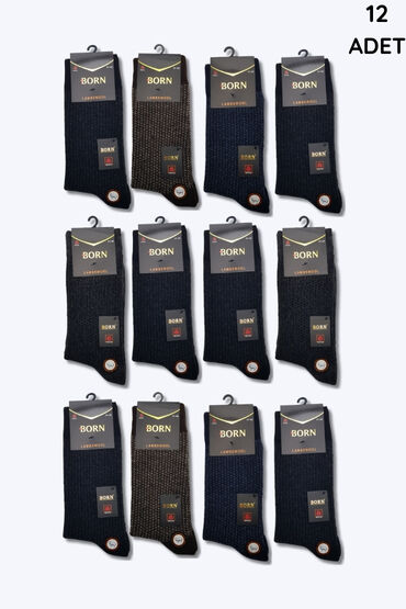 Born Erkek Lambswool Havlu Çorap 12'li Paket Asorti - 1