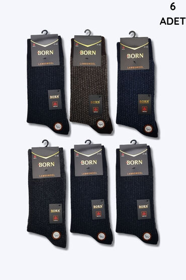 Born Erkek Lambswool Havlu Çorap 6'lı Paket Asorti
