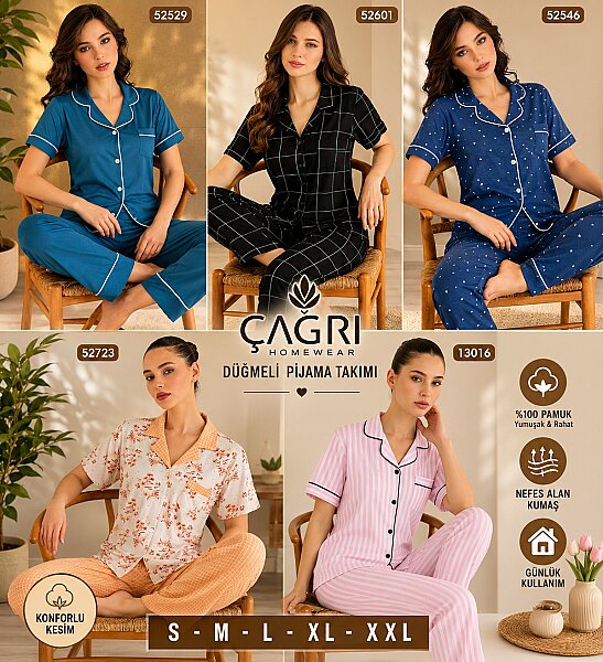 Çağrı Kadın Düğmeli Pijama Takımı 4'lü (1)