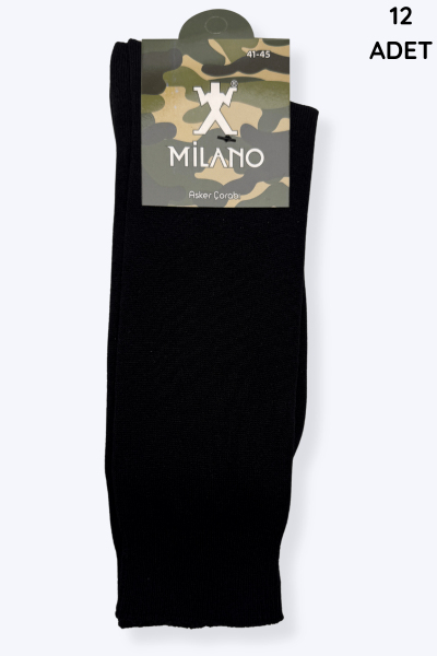 Milano Erkek Asker Çorabı 12'li Siyah