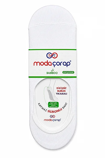 Moda Erkek Bambu Silikonlu Babet 12li Beyaz 