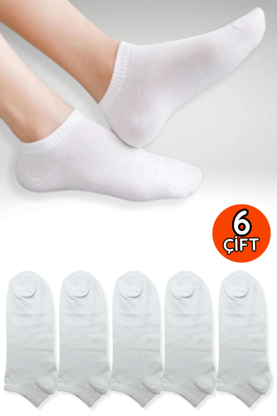 Pamuksu 6'lı Patik Çorap 36-40 Beyaz