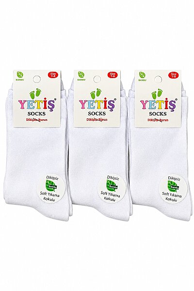 Yetiş Çocuk Bambu Çorap 12li Beyaz Beyaz